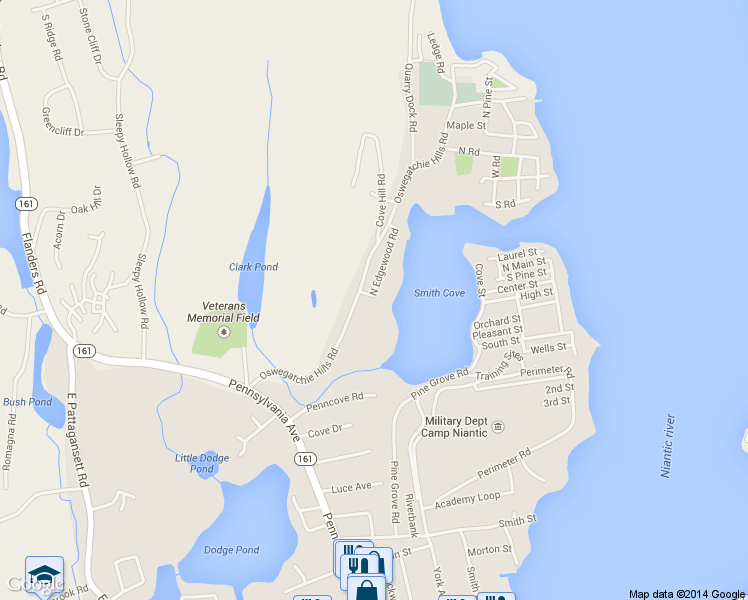 map of restaurants, bars, coffee shops, grocery stores, and more near 53 Oswegatchie Hills Road in East Lyme