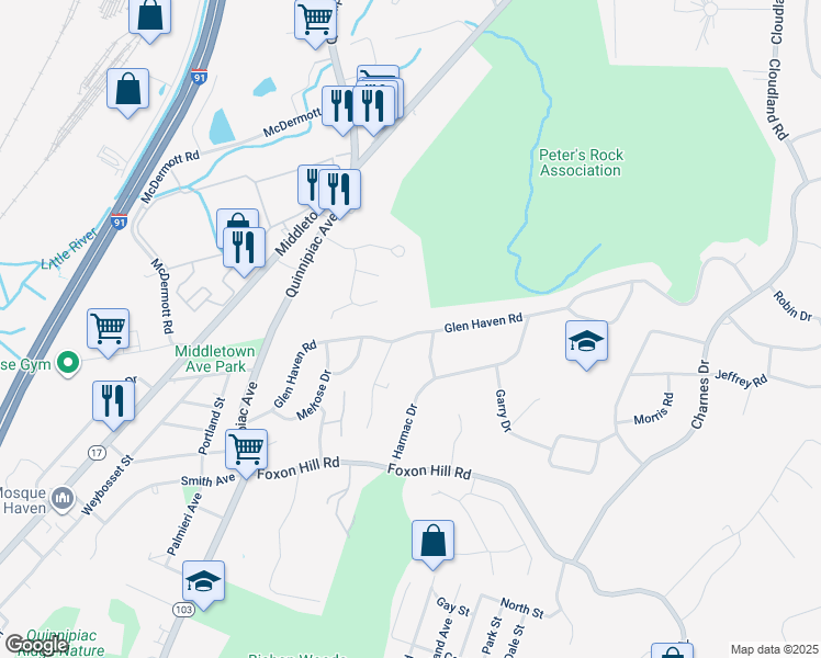 map of restaurants, bars, coffee shops, grocery stores, and more near 232 Glen Haven Road in New Haven