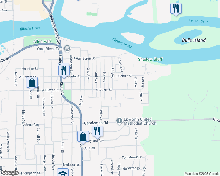 map of restaurants, bars, coffee shops, grocery stores, and more near 529 5th Avenue in Ottawa
