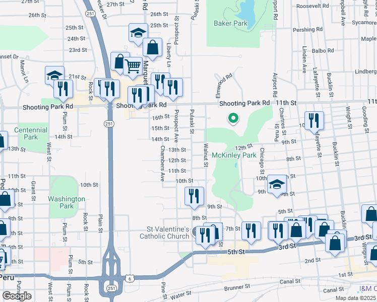 map of restaurants, bars, coffee shops, grocery stores, and more near 1802 Pulaski Street in Peru