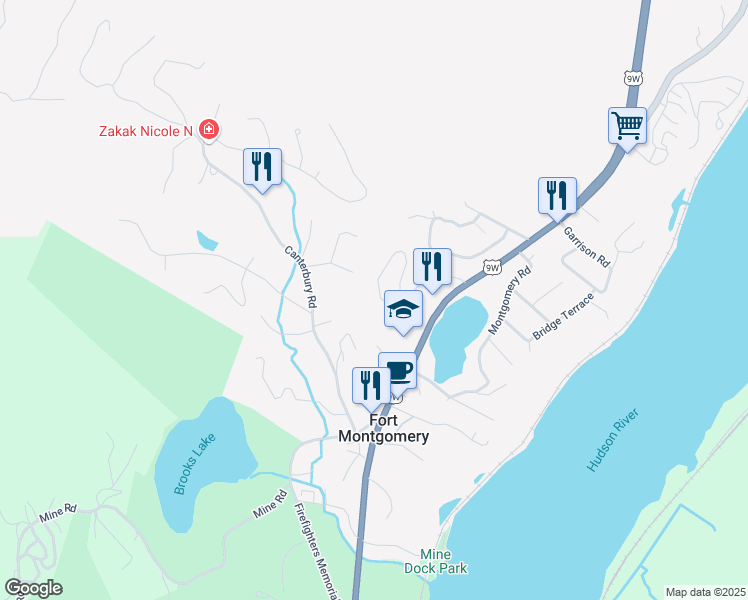 map of restaurants, bars, coffee shops, grocery stores, and more near 49 Corbin Hill Road in Fort Montgomery