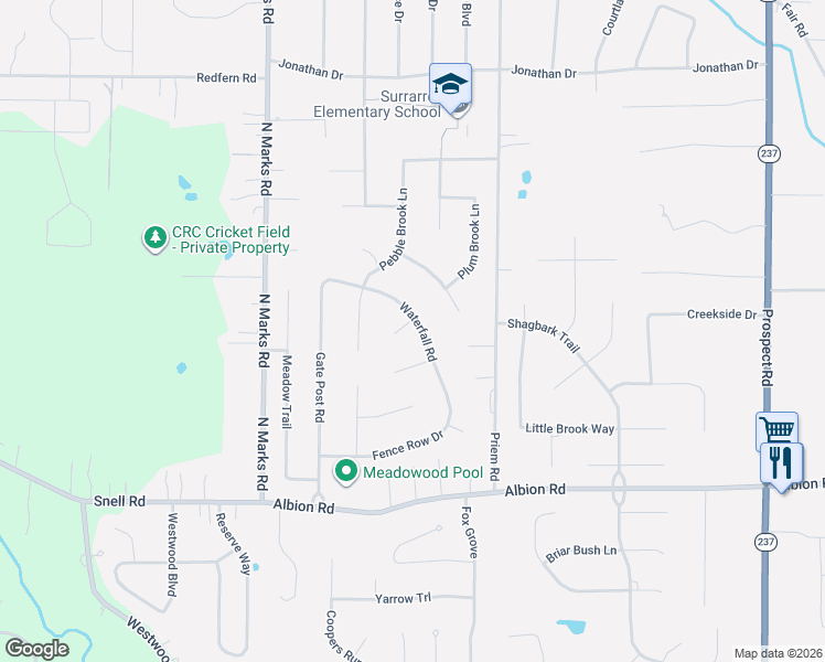 map of restaurants, bars, coffee shops, grocery stores, and more near 10770 Waterfall Road in Strongsville