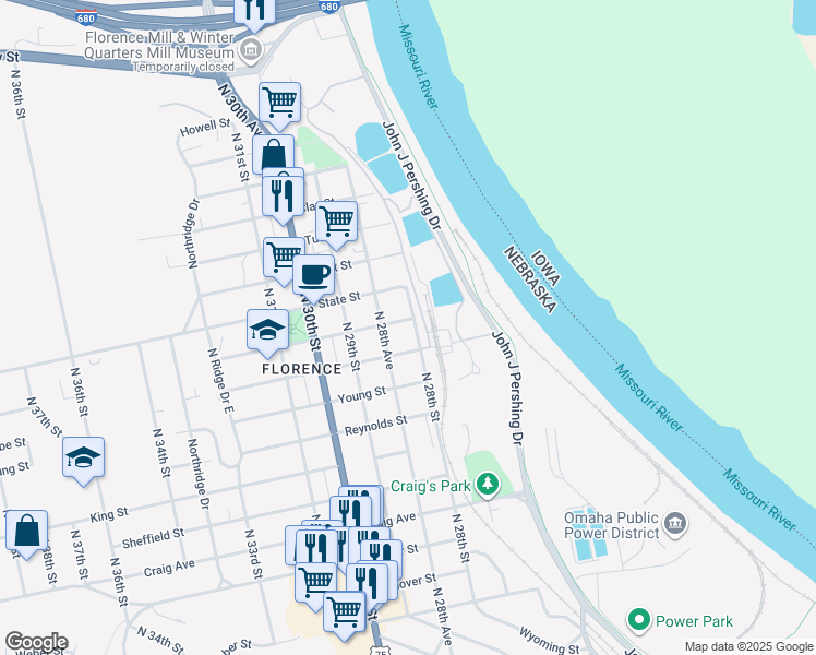 map of restaurants, bars, coffee shops, grocery stores, and more near 2803 Mormon Street in Omaha