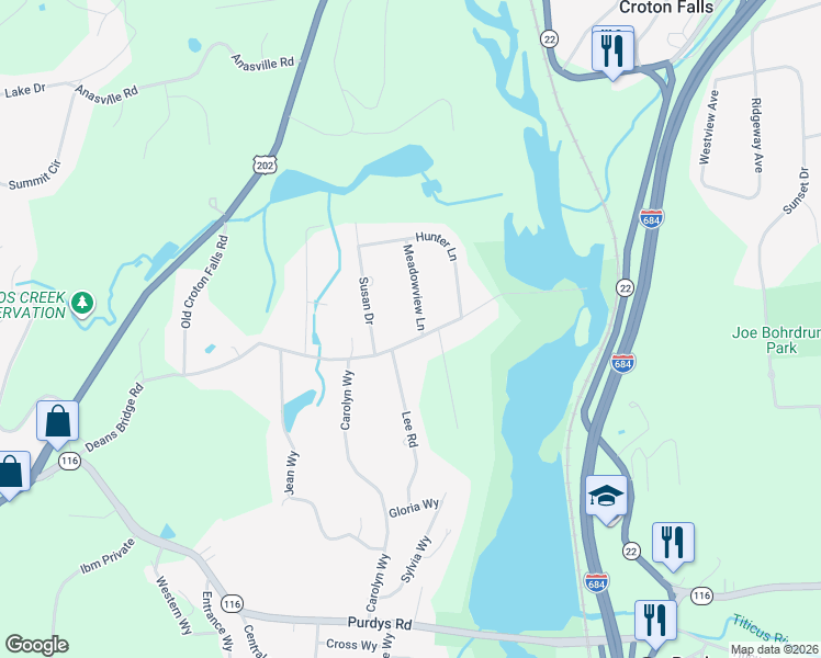 map of restaurants, bars, coffee shops, grocery stores, and more near 4 Susan Drive in Westchester County