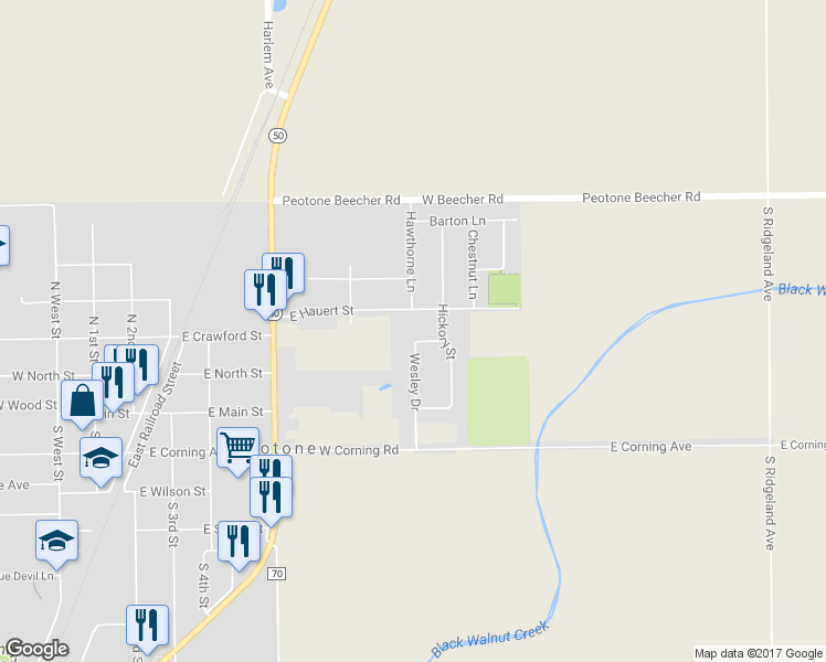 map of restaurants, bars, coffee shops, grocery stores, and more near 703 Wesley Drive in Peotone