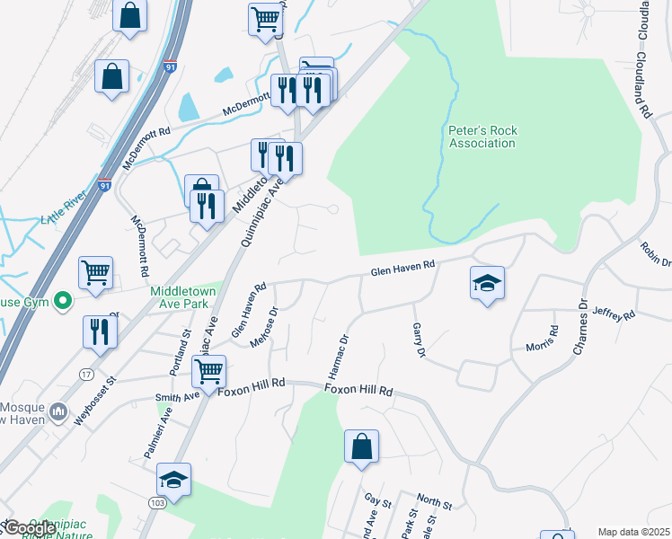 map of restaurants, bars, coffee shops, grocery stores, and more near 232 Glen Haven Road in New Haven