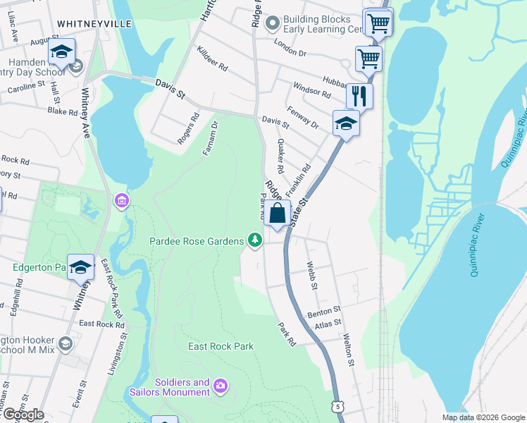 map of restaurants, bars, coffee shops, grocery stores, and more near 30 Ridge Road in Hamden