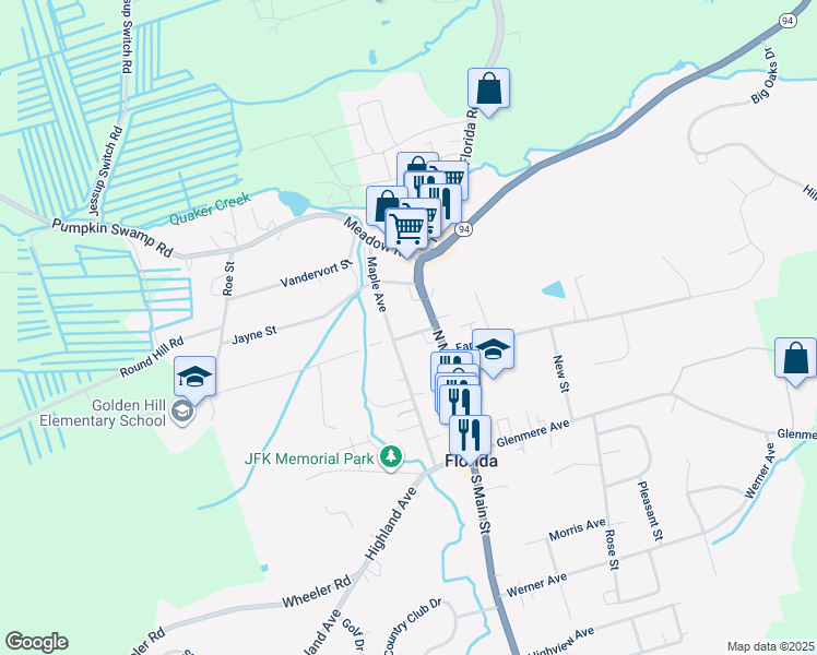 map of restaurants, bars, coffee shops, grocery stores, and more near 56 Maple Avenue in Florida