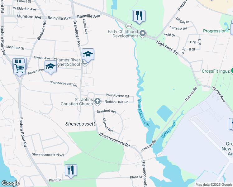map of restaurants, bars, coffee shops, grocery stores, and more near 88 Paul Revere Road in Groton
