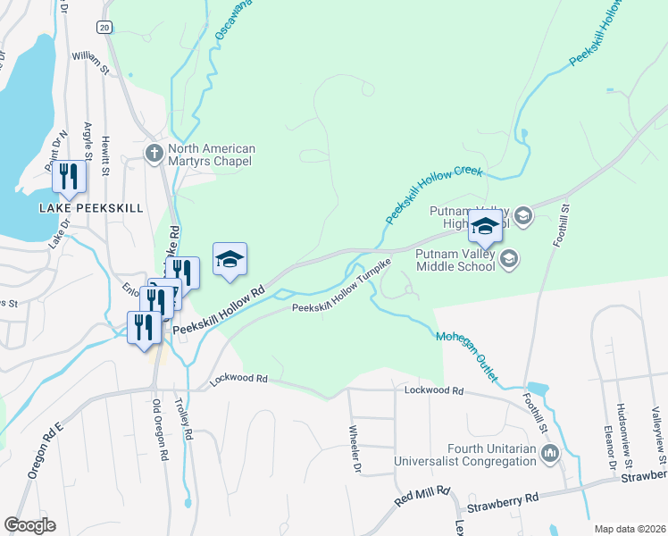 map of restaurants, bars, coffee shops, grocery stores, and more near 78 Peekskill Hollow Road in Putnam Valley