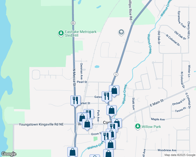 map of restaurants, bars, coffee shops, grocery stores, and more near 264 Park Avenue in Cortland