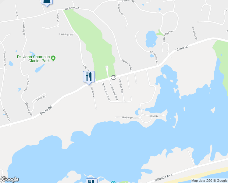 map of restaurants, bars, coffee shops, grocery stores, and more near 2 Pondview Avenue in Westerly