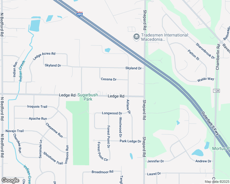 map of restaurants, bars, coffee shops, grocery stores, and more near 1041 Ledge Road in Macedonia