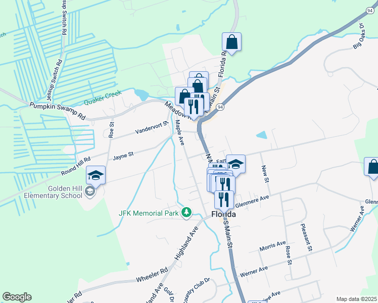 map of restaurants, bars, coffee shops, grocery stores, and more near 58 Maple Avenue in Florida
