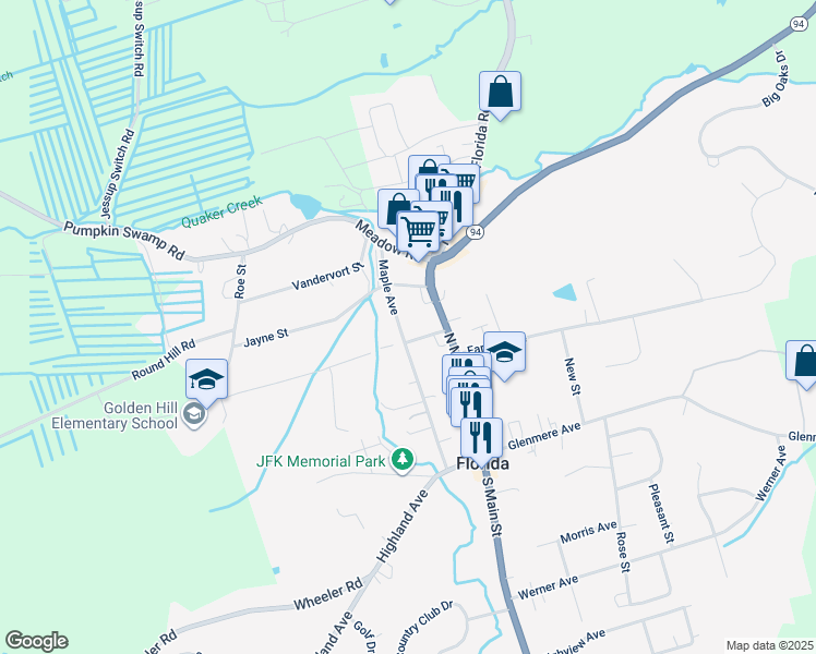 map of restaurants, bars, coffee shops, grocery stores, and more near 56 Maple Avenue in Florida