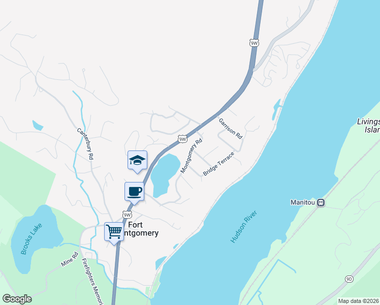 map of restaurants, bars, coffee shops, grocery stores, and more near 86 Montgomery Road in Highland Falls