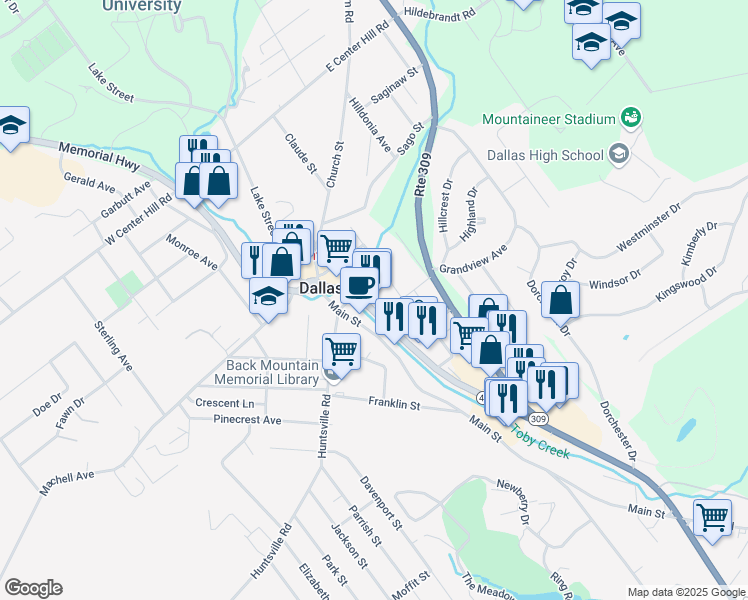 map of restaurants, bars, coffee shops, grocery stores, and more near 474 Memorial Highway in Dallas