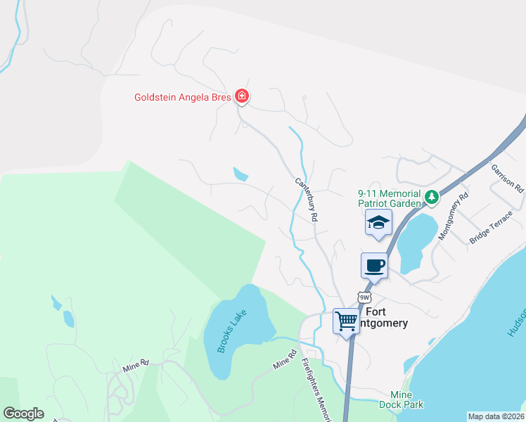 map of restaurants, bars, coffee shops, grocery stores, and more near 12 Krieger Road in Fort Montgomery