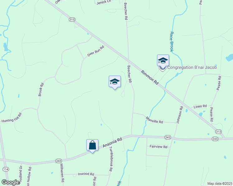 map of restaurants, bars, coffee shops, grocery stores, and more near 40 Beecher Road in Woodbridge