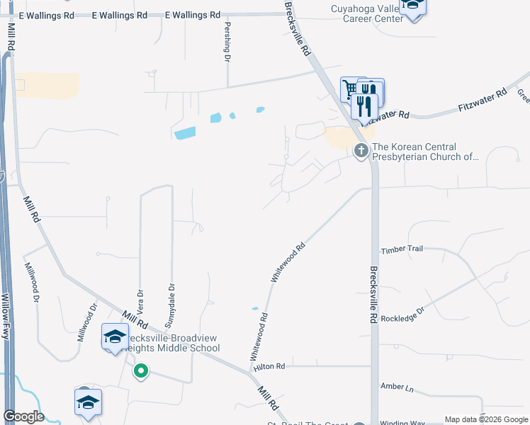 map of restaurants, bars, coffee shops, grocery stores, and more near 6940 Carriage Hill Drive in Brecksville