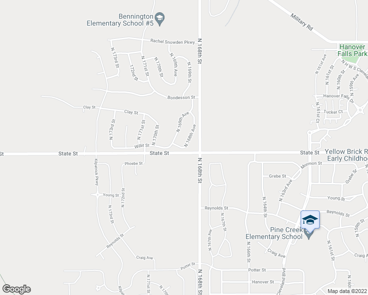map of restaurants, bars, coffee shops, grocery stores, and more near 7310 North 168th Avenue in Bennington