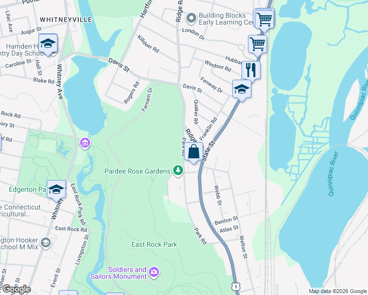 map of restaurants, bars, coffee shops, grocery stores, and more near 30 Ridge Road in Hamden