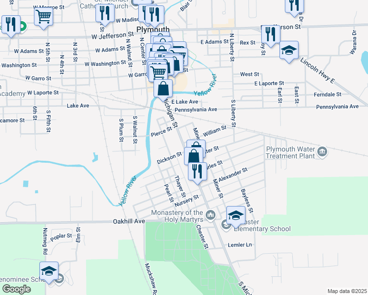 map of restaurants, bars, coffee shops, grocery stores, and more near 105 Dickson Street in Plymouth
