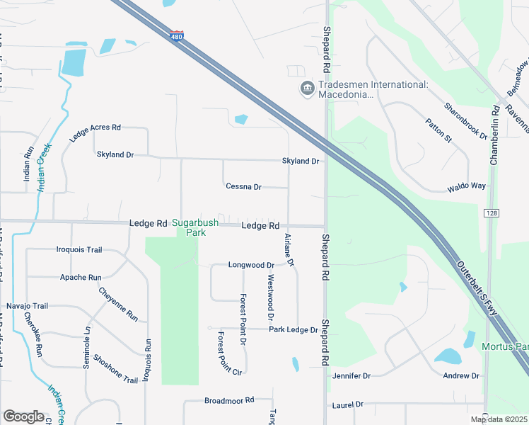 map of restaurants, bars, coffee shops, grocery stores, and more near 1041 Ledge Road in Macedonia