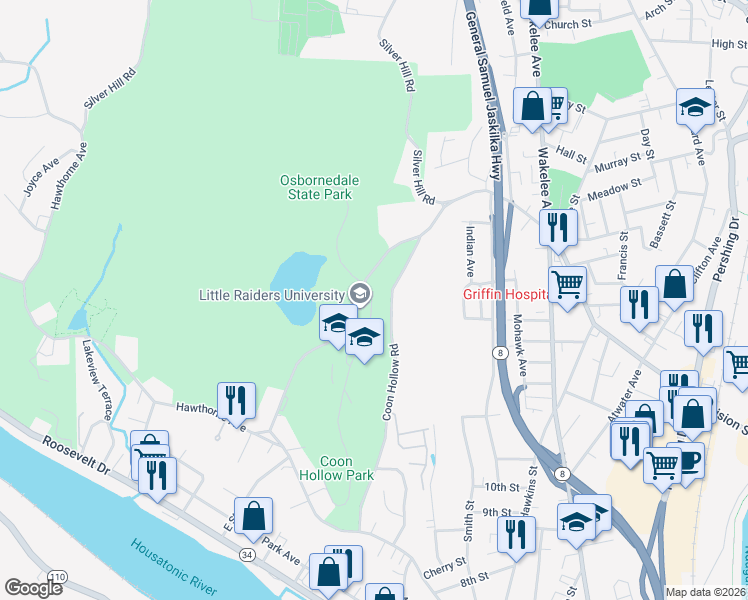 map of restaurants, bars, coffee shops, grocery stores, and more near 8 Nutmeg Avenue in Derby