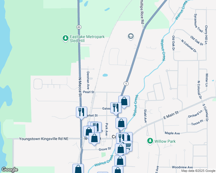 map of restaurants, bars, coffee shops, grocery stores, and more near 264 Park Avenue in Cortland