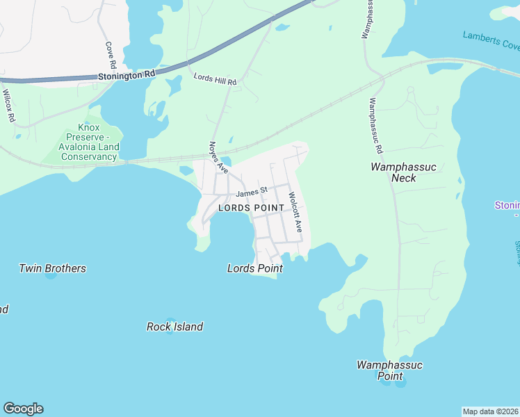 map of restaurants, bars, coffee shops, grocery stores, and more near 42 Langworthy Avenue in Stonington