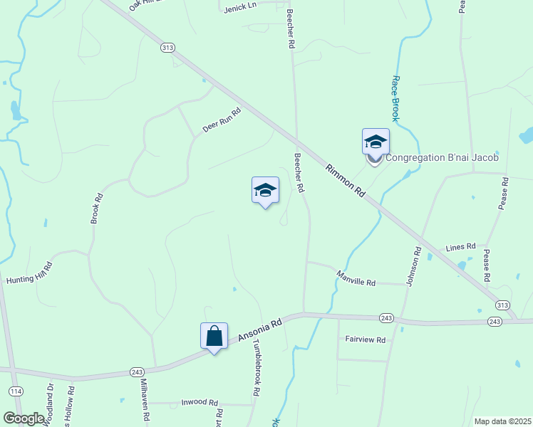map of restaurants, bars, coffee shops, grocery stores, and more near 40 Beecher Road in Woodbridge