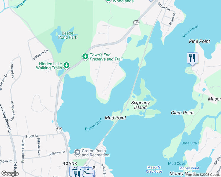 map of restaurants, bars, coffee shops, grocery stores, and more near 210 Cedar Road in Groton