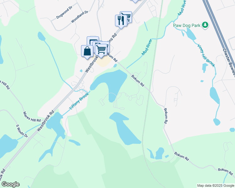 map of restaurants, bars, coffee shops, grocery stores, and more near 30 Bokum Road in Essex