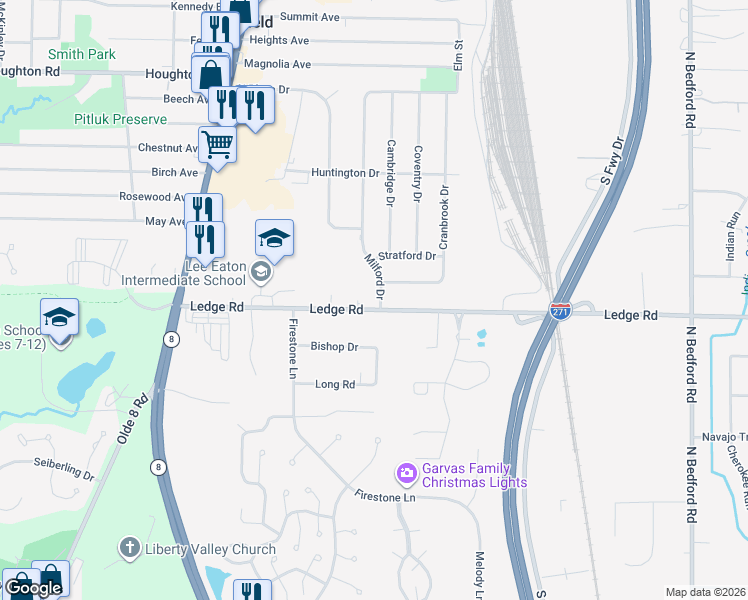 map of restaurants, bars, coffee shops, grocery stores, and more near 229 Ledge Road in Northfield
