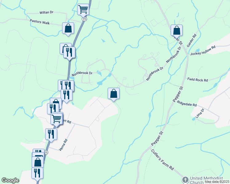 map of restaurants, bars, coffee shops, grocery stores, and more near 11 Boulder Ridge Road in Monroe