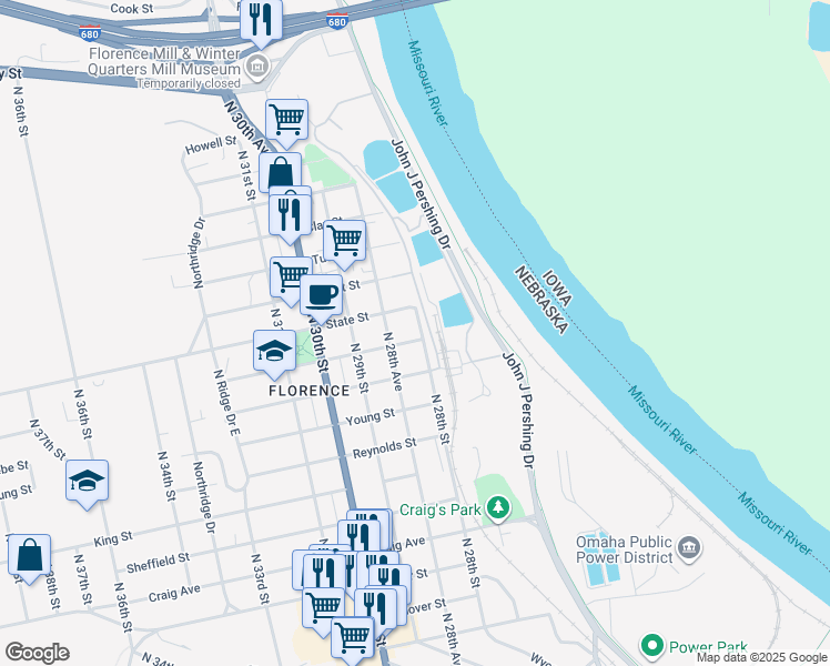 map of restaurants, bars, coffee shops, grocery stores, and more near 2803 Mormon Street in Omaha