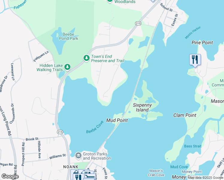 map of restaurants, bars, coffee shops, grocery stores, and more near 210 Cedar Road in Groton