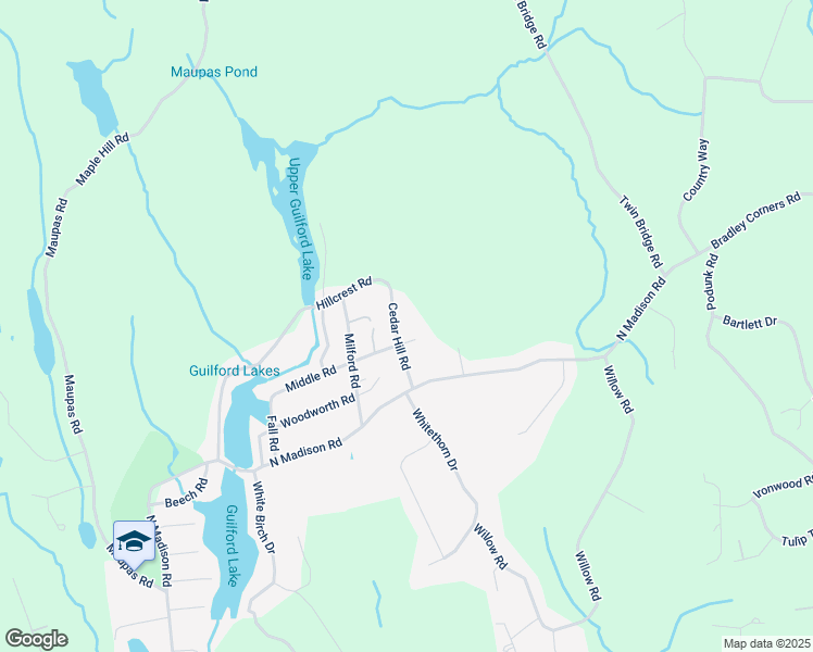 map of restaurants, bars, coffee shops, grocery stores, and more near 65 Cedar Hill Road in Guilford