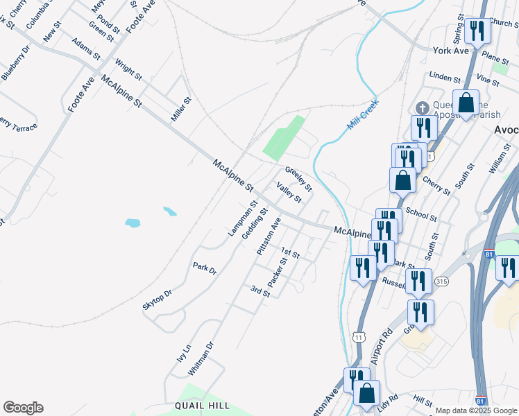 map of restaurants, bars, coffee shops, grocery stores, and more near 209 Gedding St in Avoca