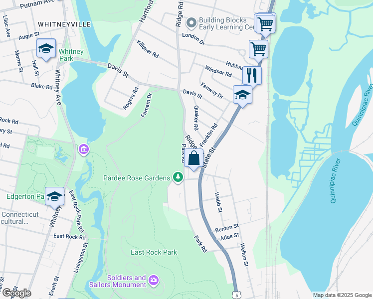 map of restaurants, bars, coffee shops, grocery stores, and more near 30 Ridge Road in Hamden