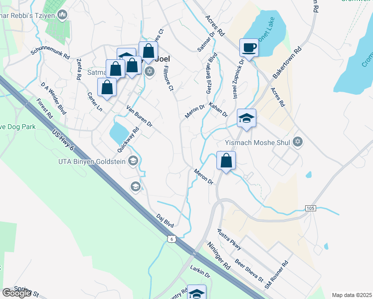 map of restaurants, bars, coffee shops, grocery stores, and more near 1 Druhbich Way in Kiryas Joel