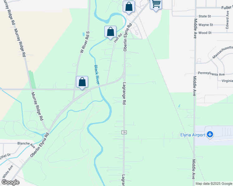 map of restaurants, bars, coffee shops, grocery stores, and more near 10576 Lagrange Road in Elyria