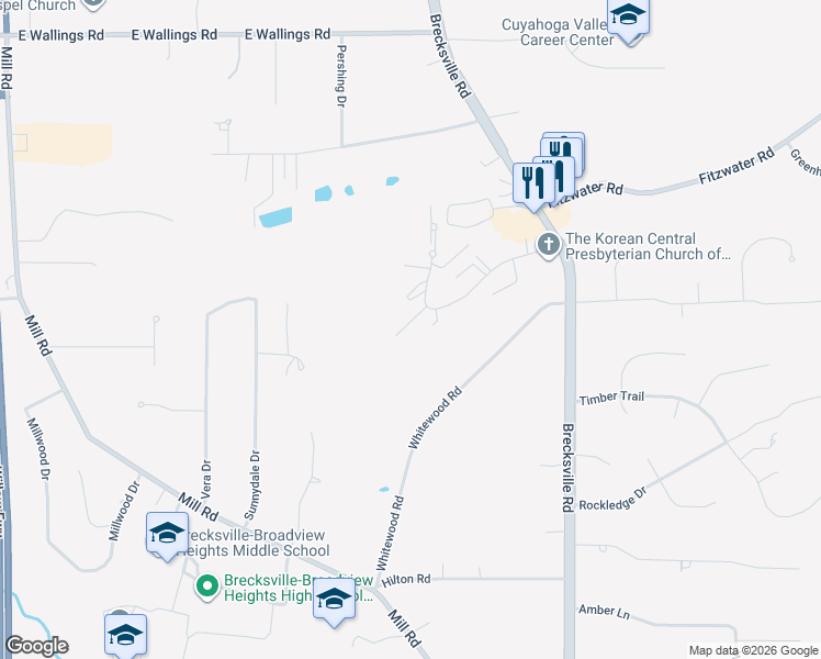 map of restaurants, bars, coffee shops, grocery stores, and more near 6970 Carriage Hill Drive in Brecksville