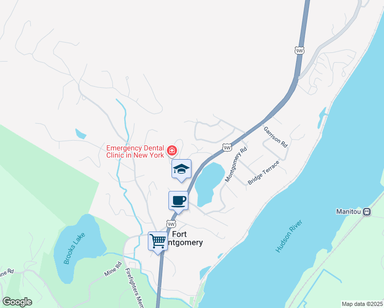 map of restaurants, bars, coffee shops, grocery stores, and more near Corbin Hill Road in Fort Montgomery