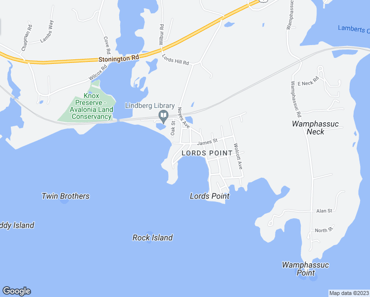 map of restaurants, bars, coffee shops, grocery stores, and more near 86 Noyes Avenue in Stonington