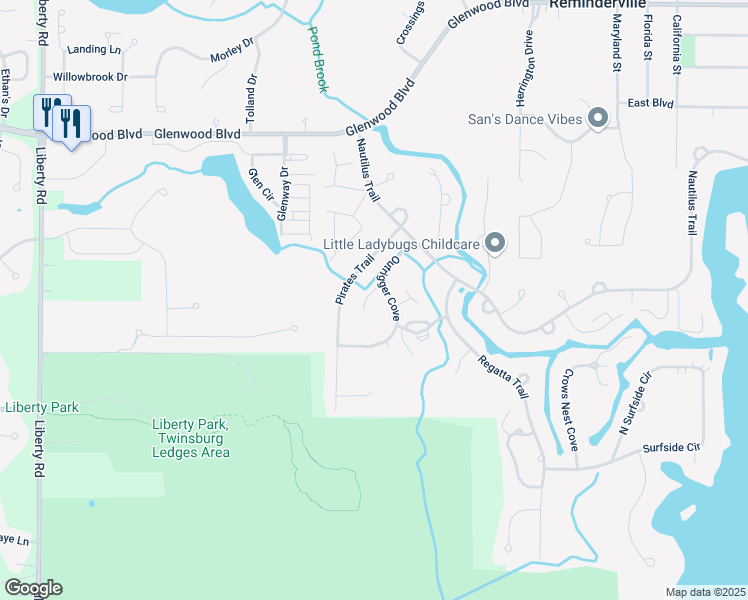 map of restaurants, bars, coffee shops, grocery stores, and more near 10185 Pirates Trail in Aurora
