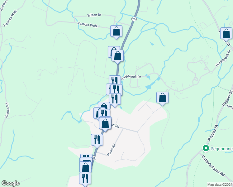map of restaurants, bars, coffee shops, grocery stores, and more near 656 Main Street in Monroe