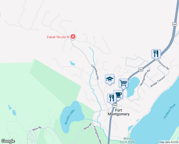map of restaurants, bars, coffee shops, grocery stores, and more near 32 Weyant Road in Fort Montgomery