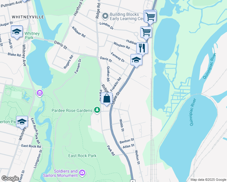 map of restaurants, bars, coffee shops, grocery stores, and more near 45 Franklin Road in Hamden